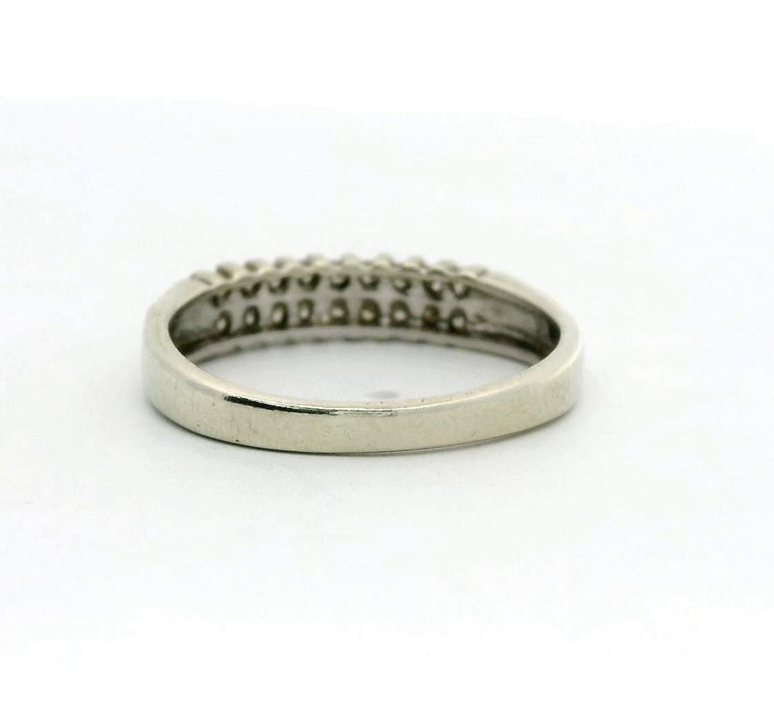 9ct White Gold Ring Diamond Stones Double Row Size M Hallmarked 2.1g