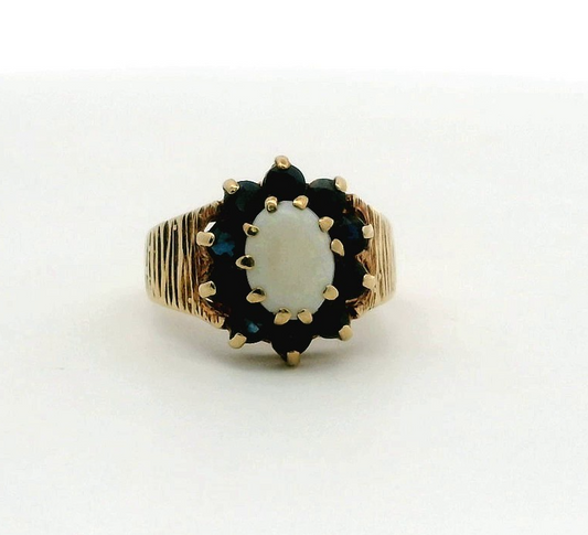 9ct Gold Ring Opal Sapphire Hallmark Size L