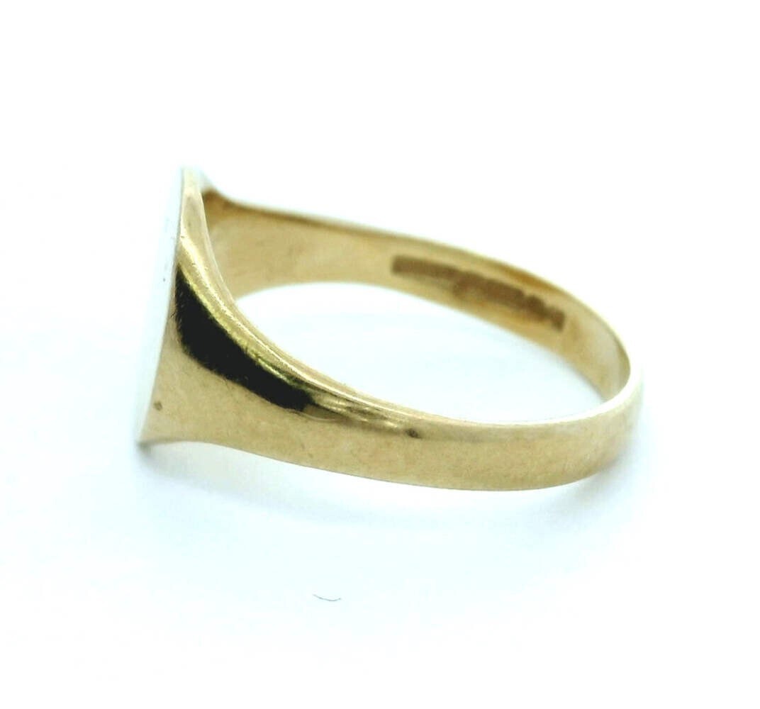 9ct Gold Mens Signet Ring Plain Setting Size O Hallmarked 2.5g Oval Flat Face