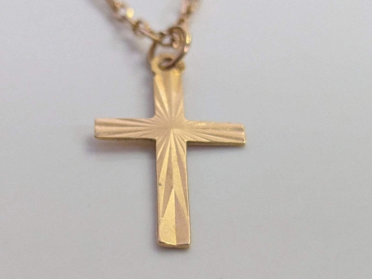 9ct Yellow Gold Cross Necklace Solid Gold Hallmarked 44cm Long Chain and Cross