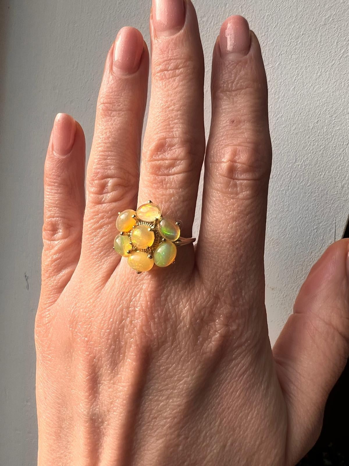 9ct Gold Opal Ring Size N 1/2 UK 2011 Hallmarked Cluster Cocktail 3.2G