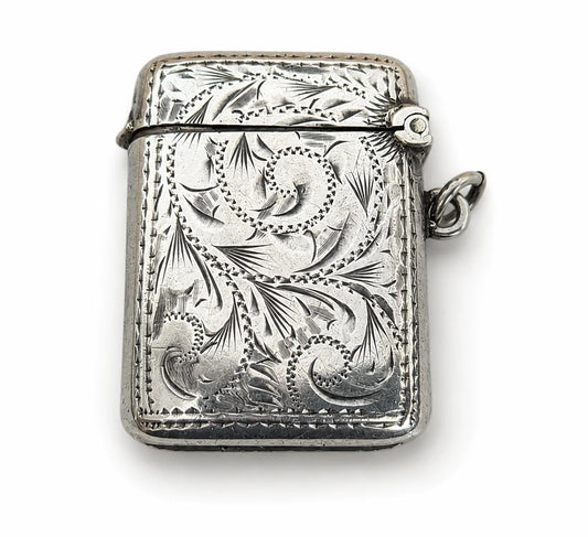 Antique 1902 Edwardian Sterling Silver Vesta Case Match Safe Chester Engraved 14