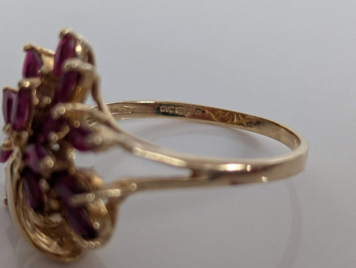 9ct Gold 14 Ruby Ring Size S Hallmarked 375 Cluster July 4g