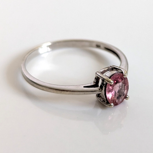 9ct White Gold Ring Pink Quartz Stone Solitaire UK Hallmarked Size N 1/2 1.2g