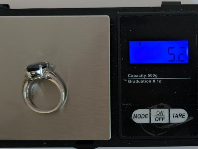 Silver Ring Sapphire Topaz 925 Stamped Size N 1/2 Certificate 5.2g
