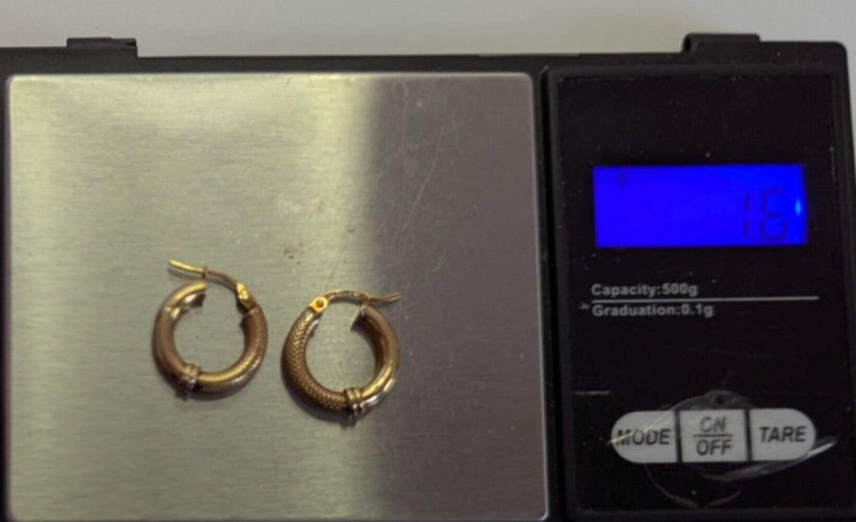 9ct Yellow Gold Hoop Earrings Textured Woven Finish 18mmx 17mm 1.6g