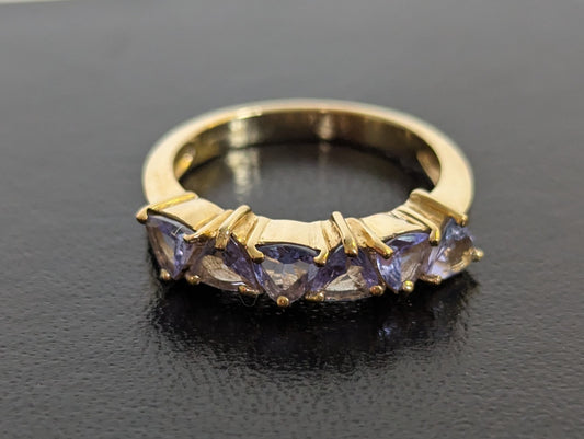 9ct Gold Ring Tanzanite Trillion Cut Solid Band Hallmark Size N