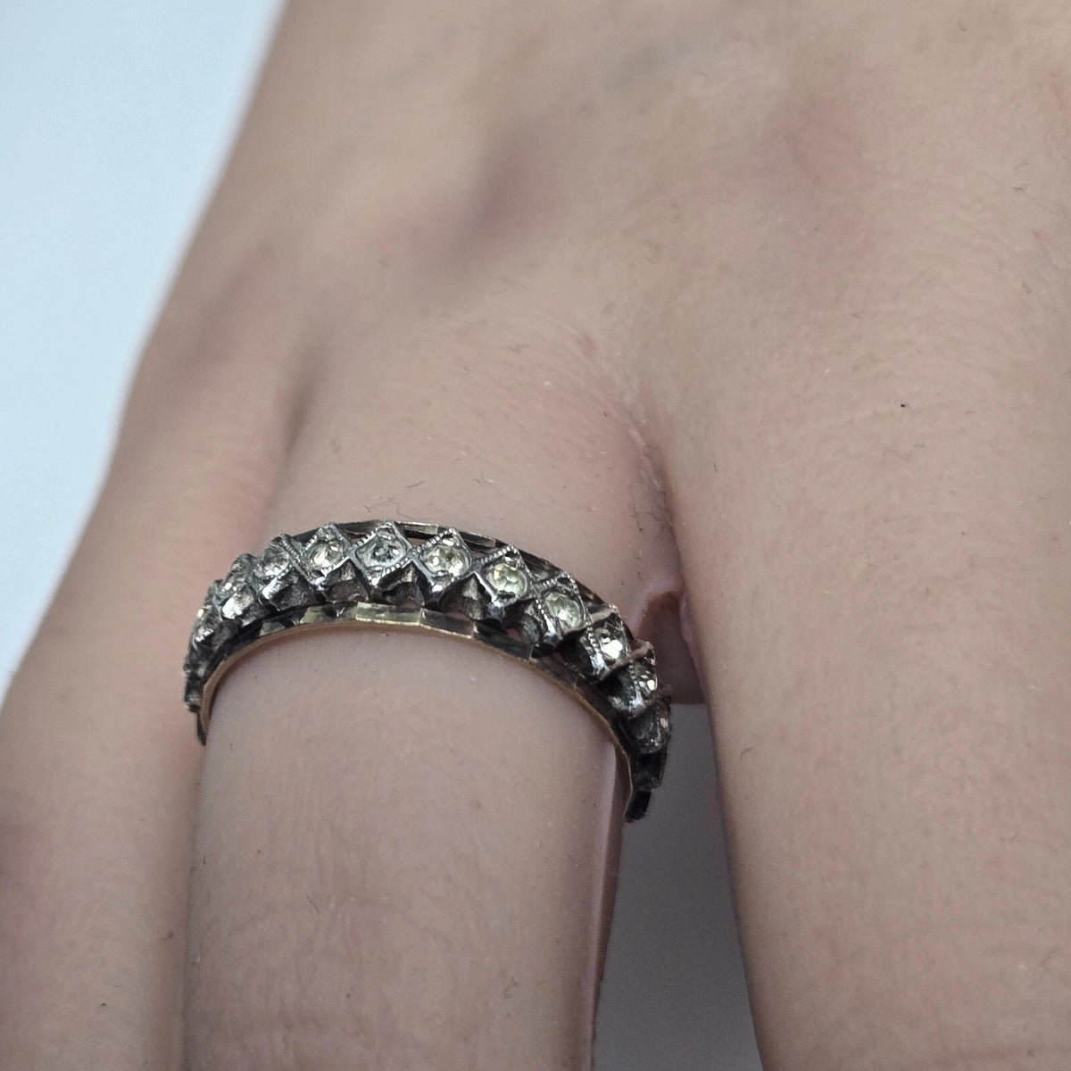 9ct Yellow Gold Silver CZ Full Eternity Ring Size P Hallmark Two Tone Band 2.8g