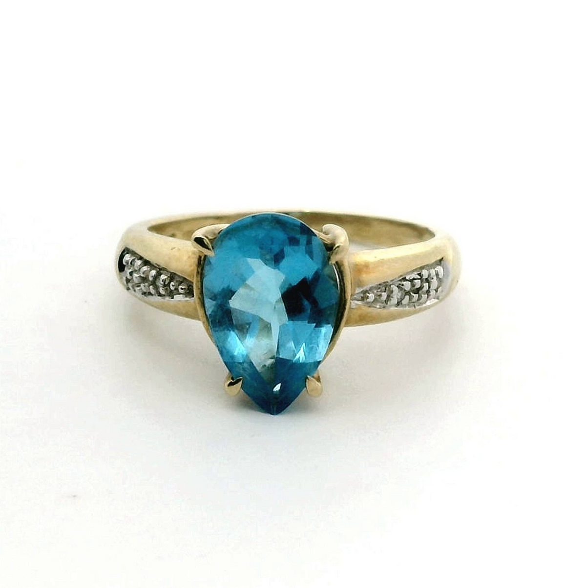9ct Gold Ring Topaz Diamond Stones Size O Hallmarked 3.6g November Birthstone