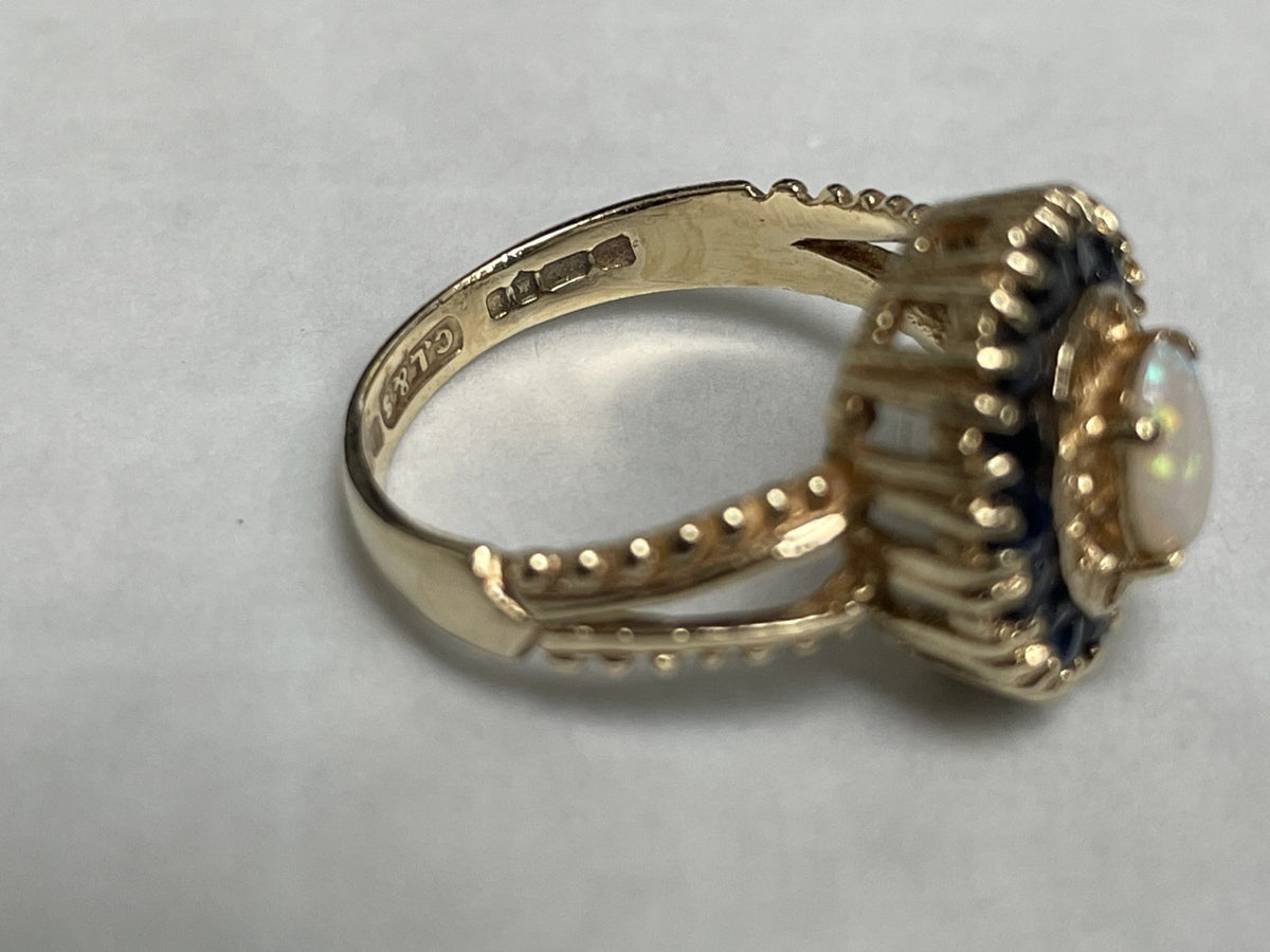 9ct Gold Ring Opal and Sapphire Solid Band Hallmark Size K