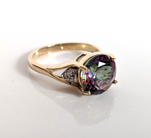 9ct Gold Cocktail Ring Topaz Diamond Size N 1/2 Hallmark 375 Solitaire Nov 3.6g