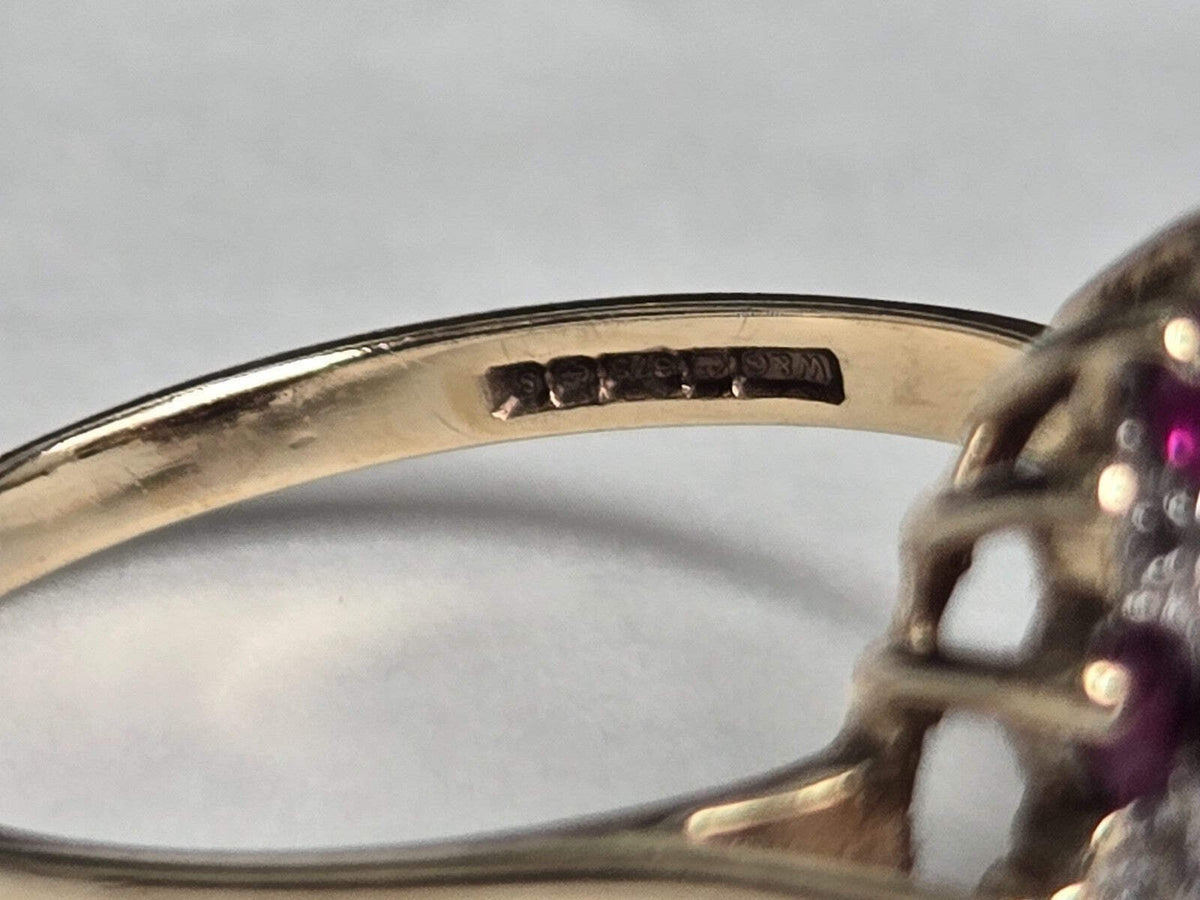 9ct Gold Ring Ruby and Diamond Hallmark Size O 1/2