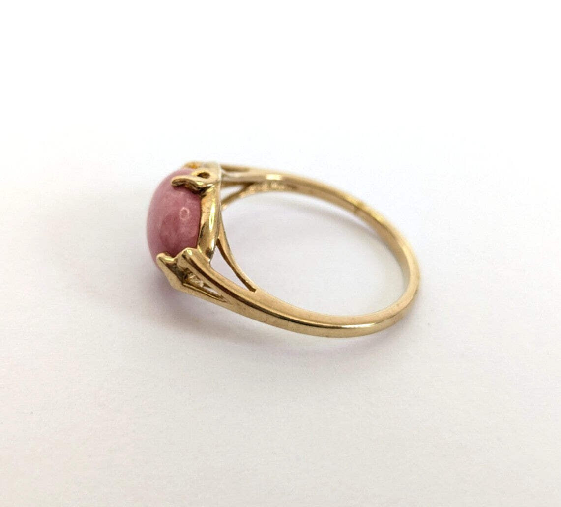 9ct Gold Ring Rhodochrosite Coral 1x Hallmarked Size R 3.1g