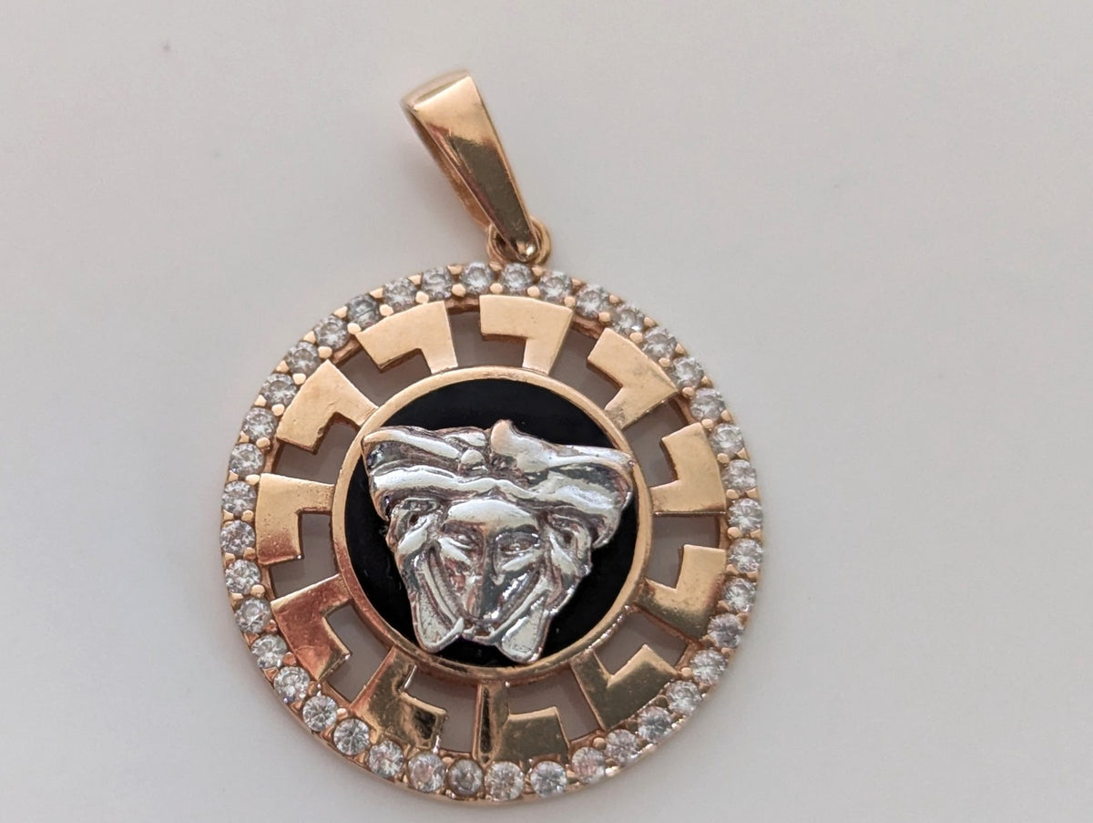 14ct Rose Gold Medusa Head Pendant Crystal Stones 585 Stamped Size 17mm x 23mm