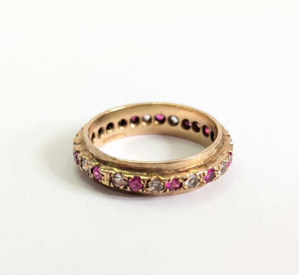 9ct Gold Eternity Ring Ruby Cubic Zirconia Hallmarked Size P 1/2