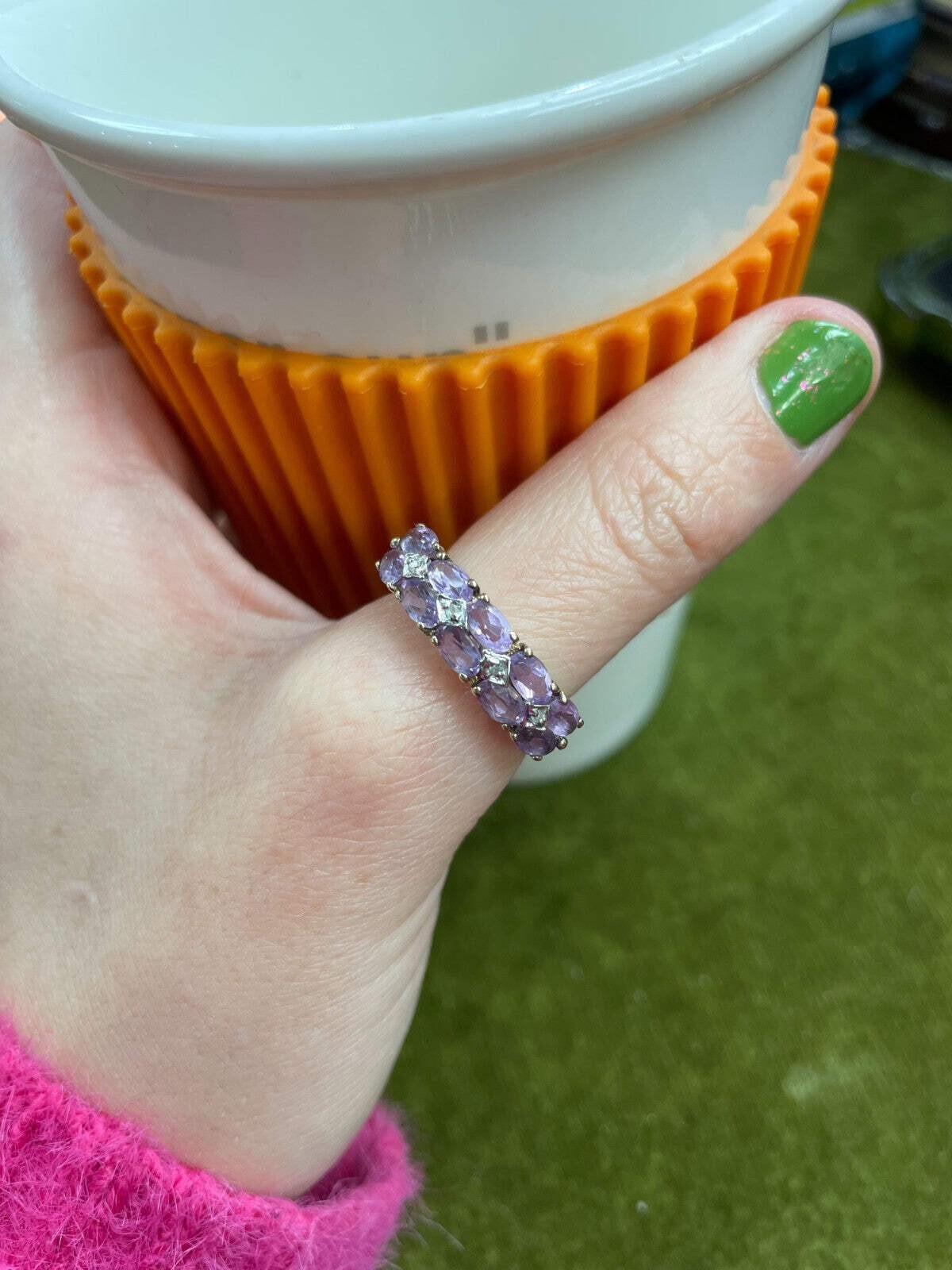 9ct Gold Ring Amethyst Diamond Size N Hallmarked 375 2.9g