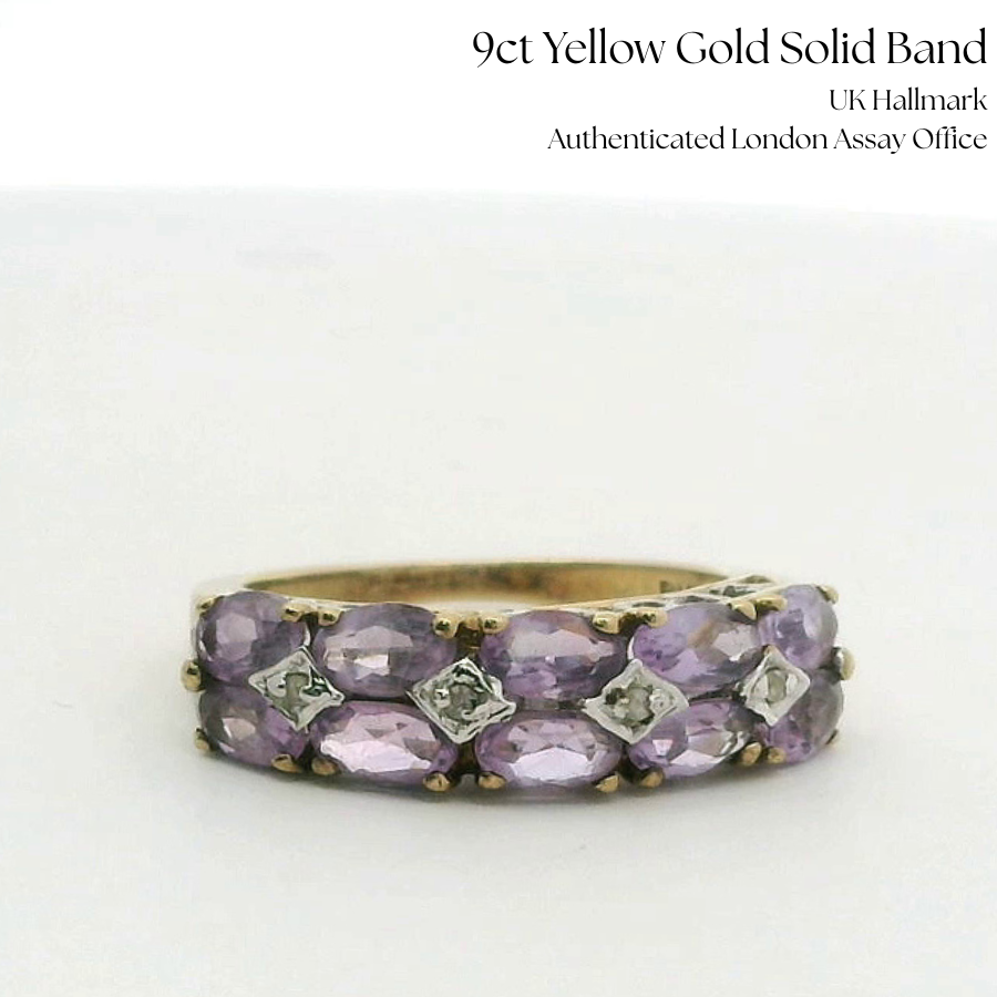 9ct Gold Ring Amethyst Diamond Size N Hallmarked 375 2.9g