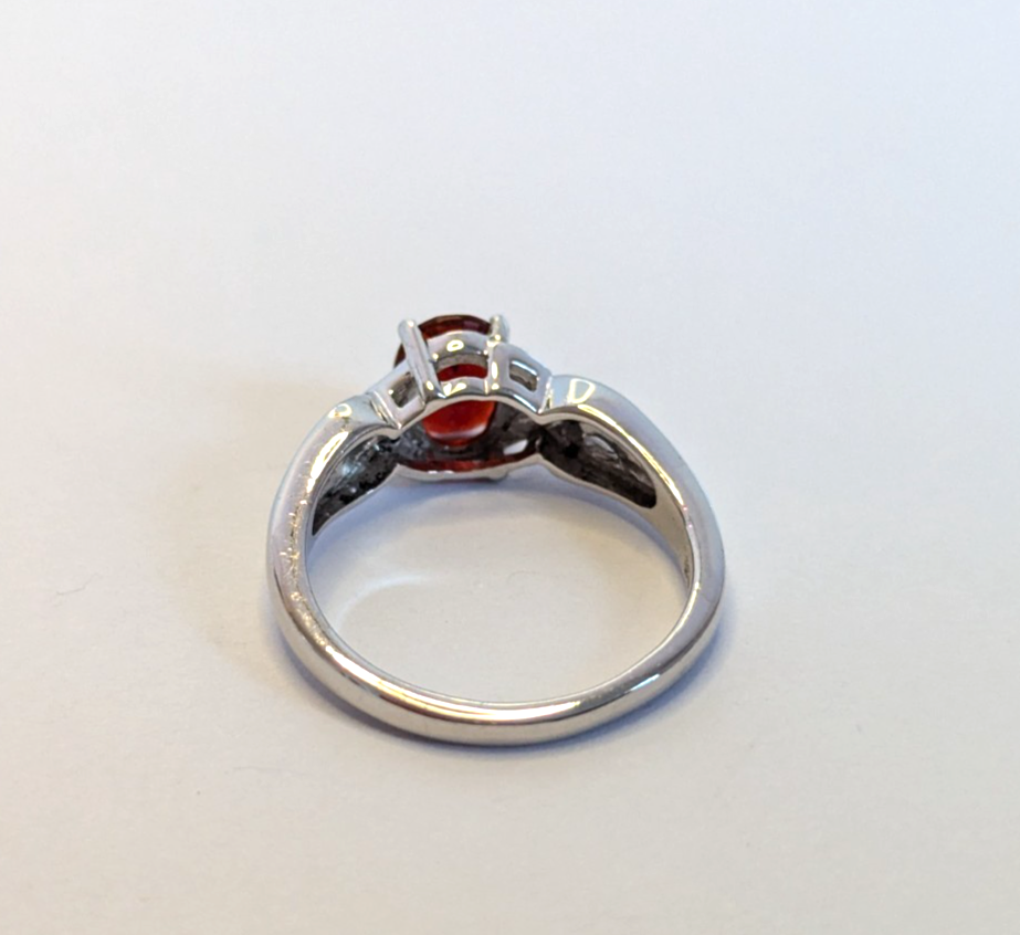 Silver Ring Ruby Diamond Stones 925 Stamped Size O 3.5g Prong Setting