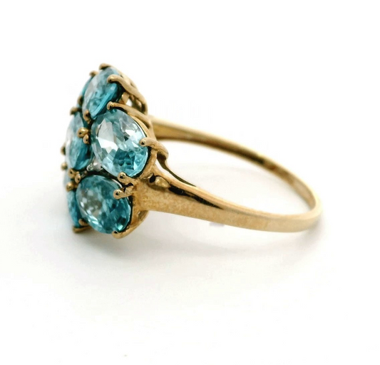 9ct Yellow Gold Zircon Diamond Ring Size S Hallmark Cluster 3.9g Wide Setting
