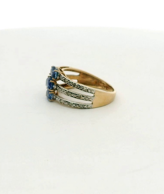 9ct Gold Ring Tanzanite and Diamond Hallmark Size O