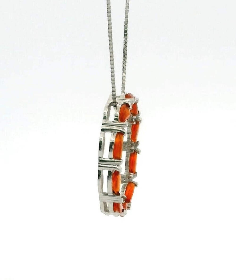 Silver Necklace Fire Opal Diamond Stones 925 Stamped 48cm Long 3.3g