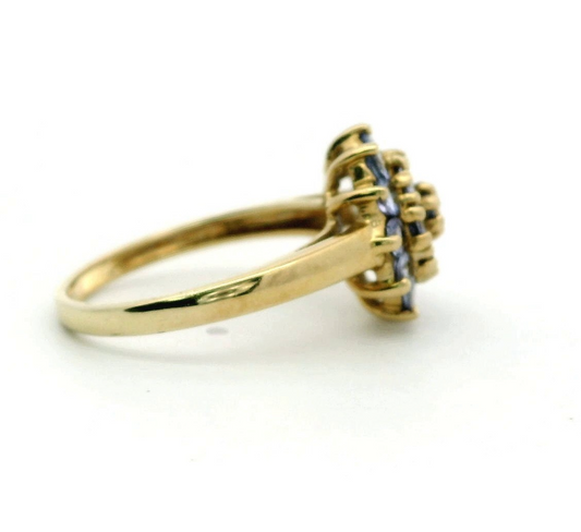 9ct Gold Ring Tanzanite Cluster Size O 1/2 Hallmarked 2.9g December Birthstone