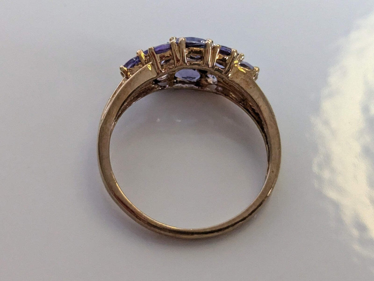 9ct Gold Ring Tanzanite and Diamond Solid Band Hallmark Size N 1/2