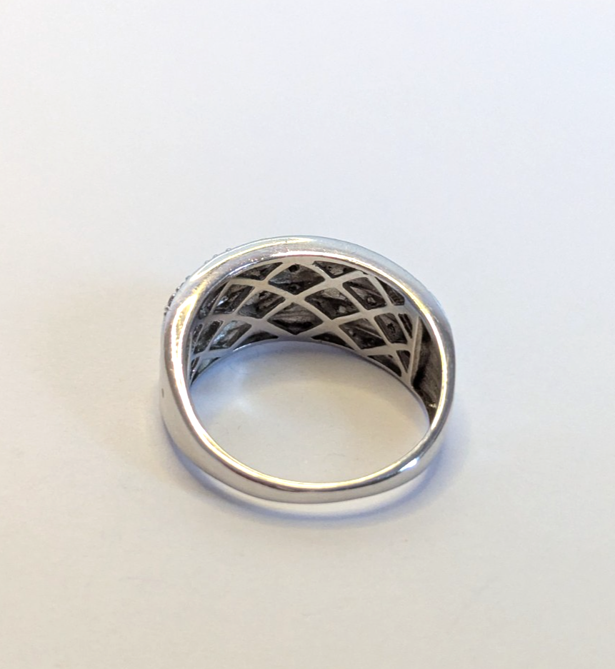 Silver Ring Diamond Wide Band 925 Sterling Stamped Size P 4.5g April Birthstone