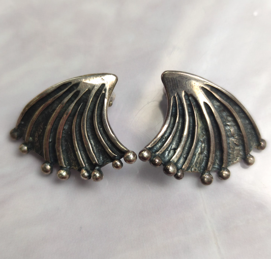 Vintage David Andersen Norway Sterling Silver 925S Fan Clip On Earrings 8.5g