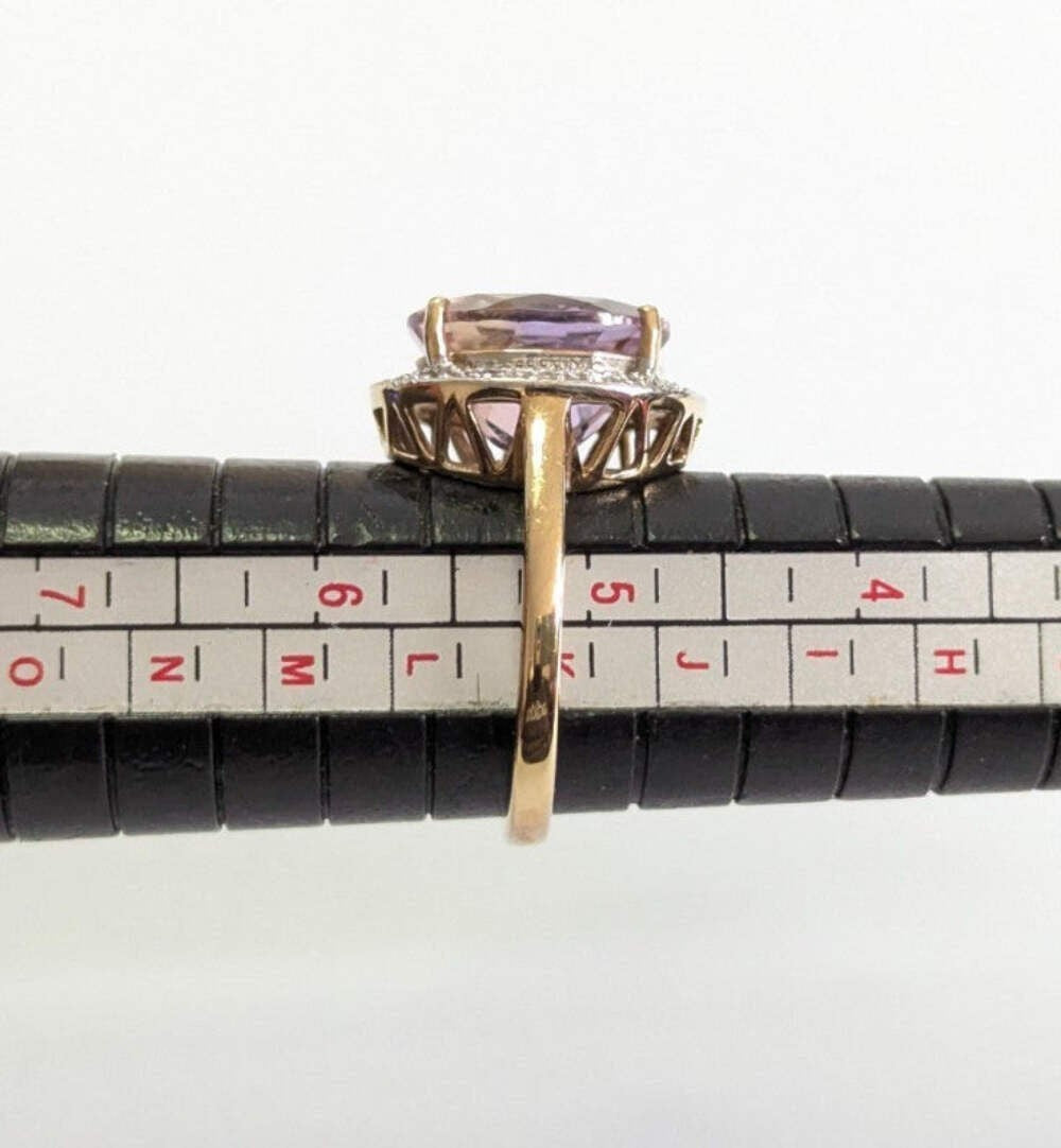 9ct Gold Ring Amethyst and Diamond Oval Cut Size K Hallmarked 4g