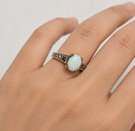 Vintage 9ct Gold Opal Ring Size O 1/2 Hallmarked 375 Solitaire Oct 2.2g
