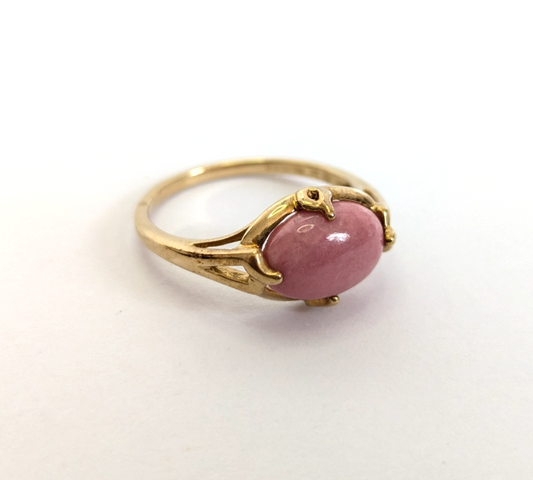 9ct Gold Ring Rhodochrosite Coral 1x Hallmarked Size R 3.1g