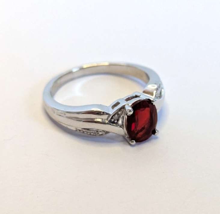 Silver Ring Ruby Diamond Stones 925 Stamped Size O 3.5g Prong Setting