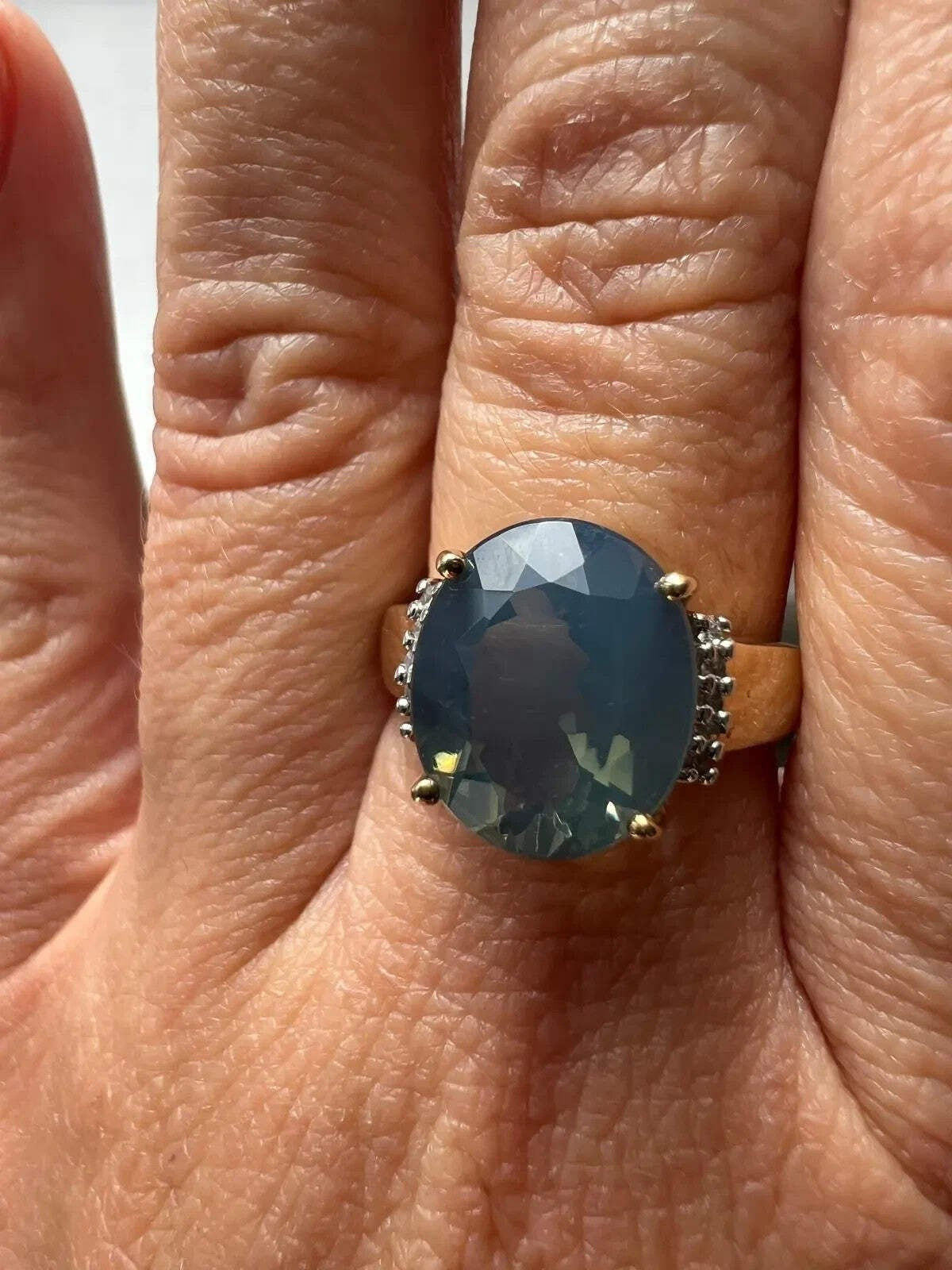 9ct Gold Ring Quartz Diamond Gemstones Size O Hallmarked 375 Cocktail 3.2g