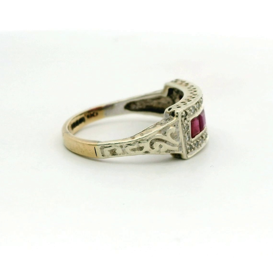 9ct Gold Ring Ruby Diamond Stones Size O 1/2 Hallmarked July Birthstone 3.4g