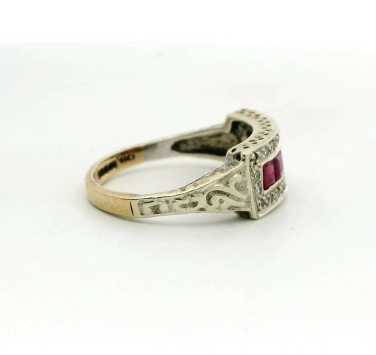 9ct Gold Ring Ruby Diamond Stones Size O 1/2 Hallmarked July Birthstone 3.4g