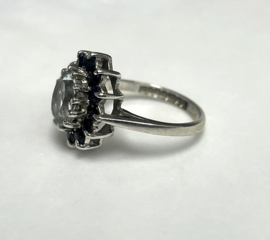 9ct Gold Ring Aquamarine and Sapphire Solid 375 Gold Hallmark Size K