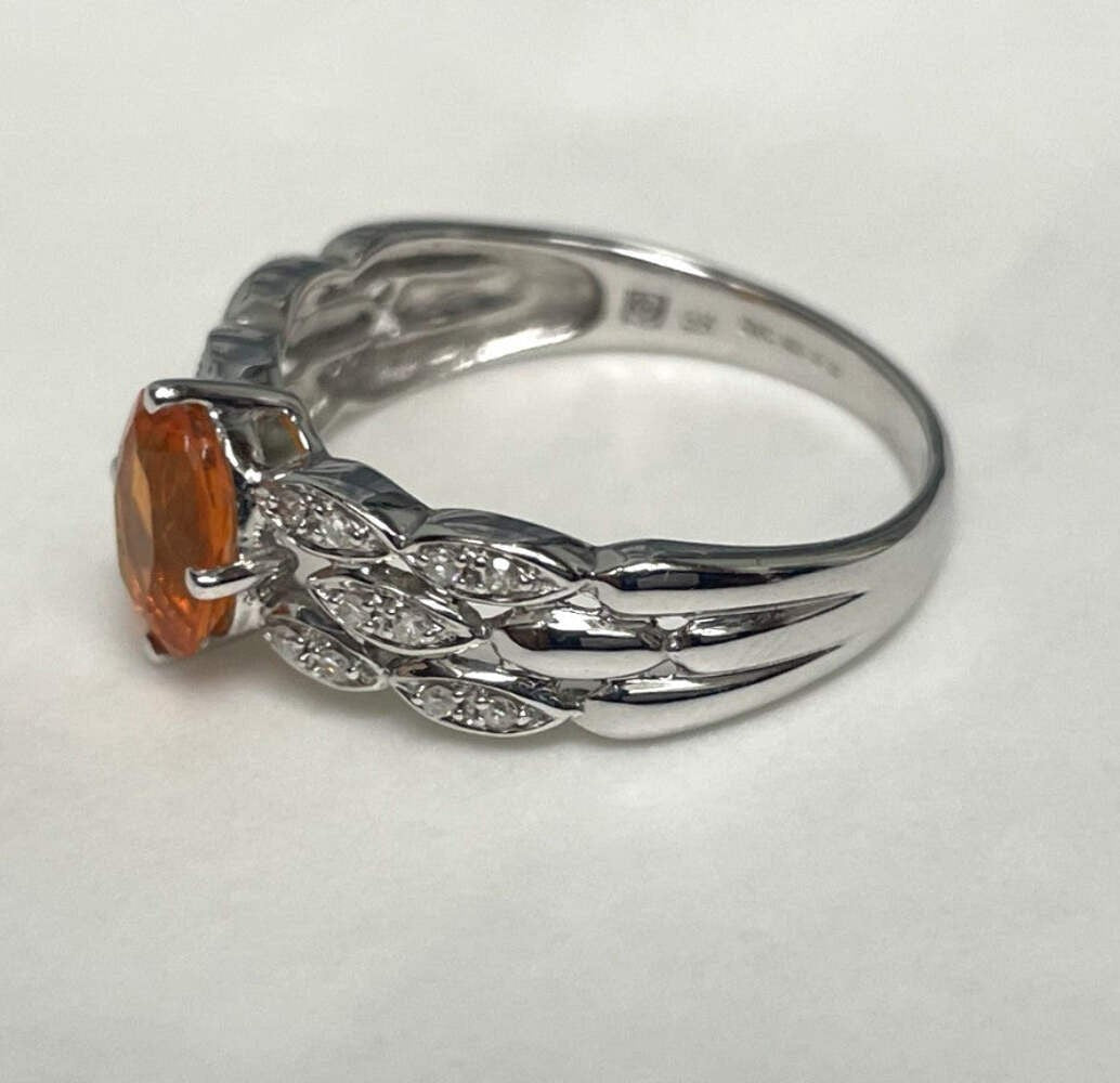 9ct White Gold Ring Opal and Diamond Solid Band Hallmark Size S
