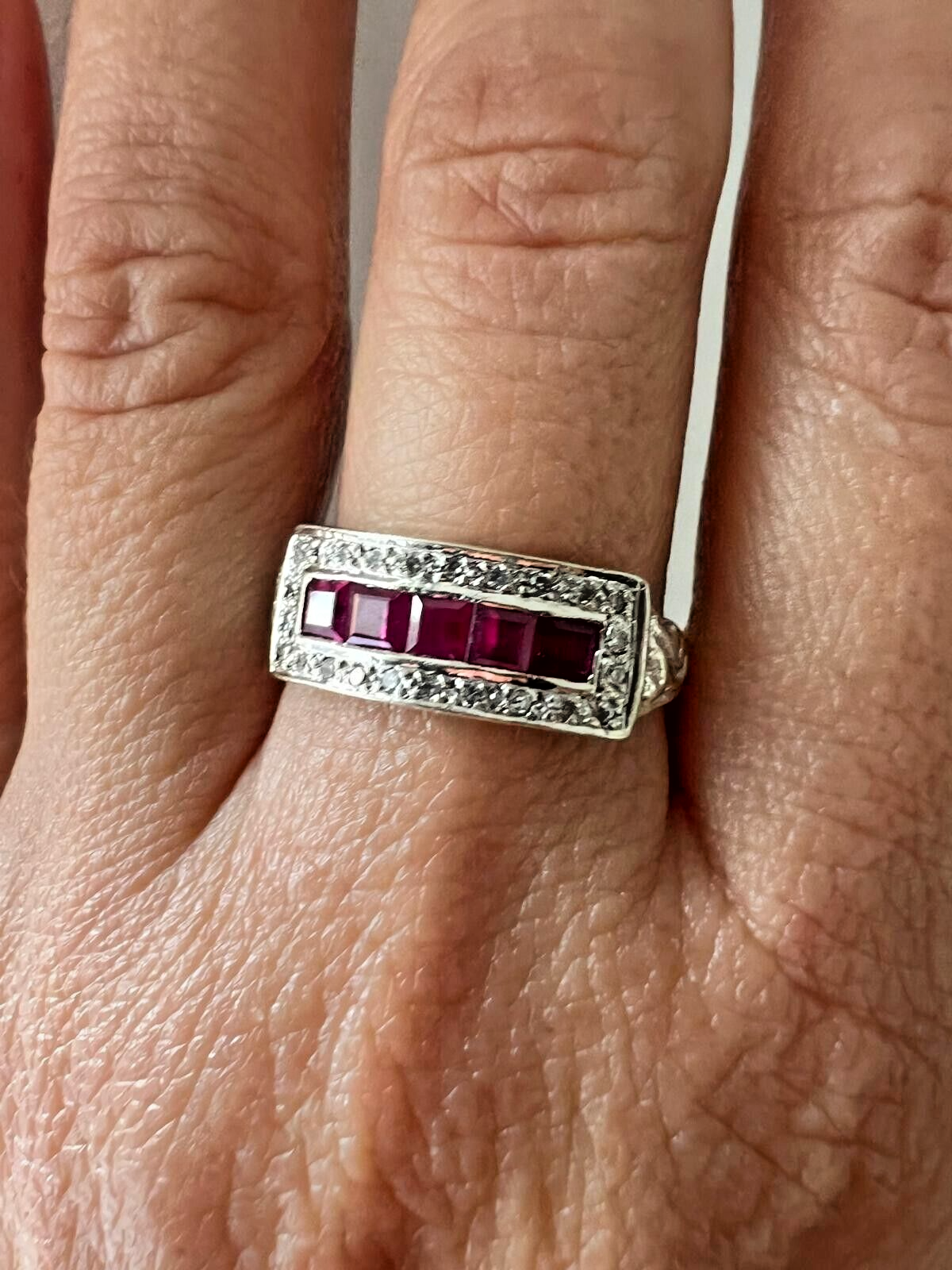 9ct Gold Ring Ruby Diamond Stones Size O 1/2 Hallmarked July Birthstone 3.4g