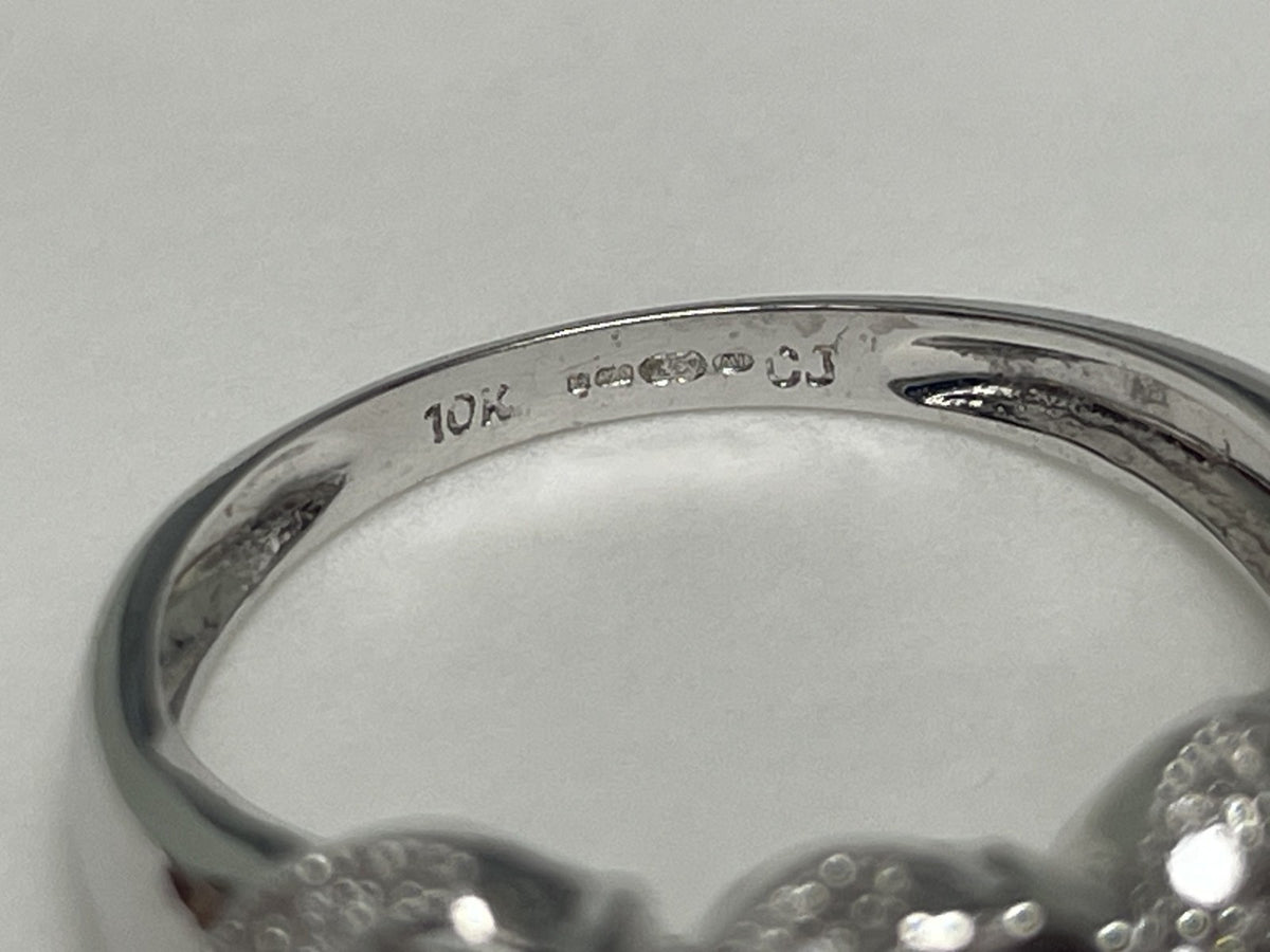 9ct White Gold Ring Quartz And Diamond Hallmark Size M 1/2