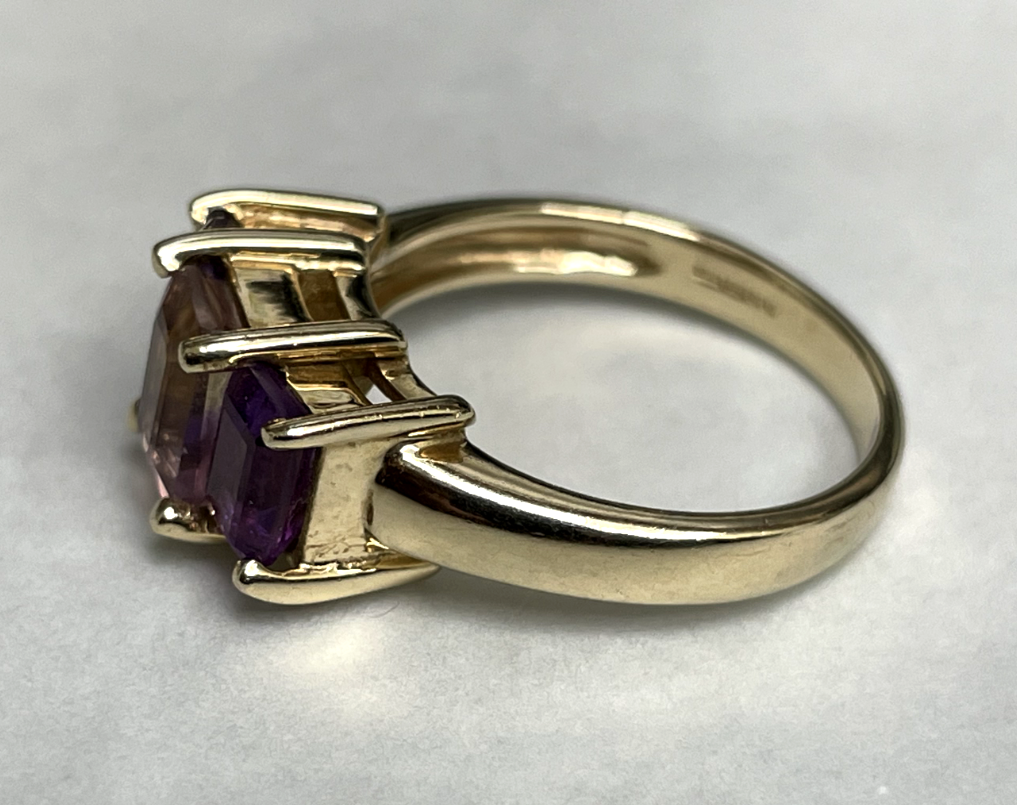 9ct Gold Ring Amethyst And Ametrine Hallmarked Size N Half
