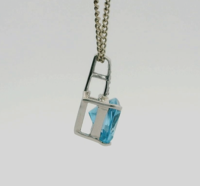 9ct White Gold Small Pendant Charm Topaz Diamond Gemstones Hallmarked 1.6g