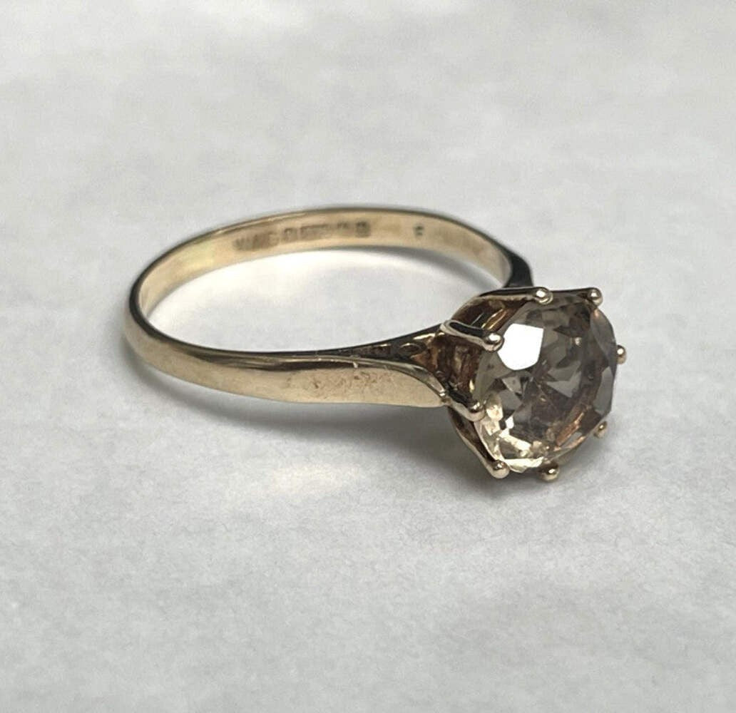 9ct Gold Ring Smokey Quartz Solid Band Hallmark Size Q