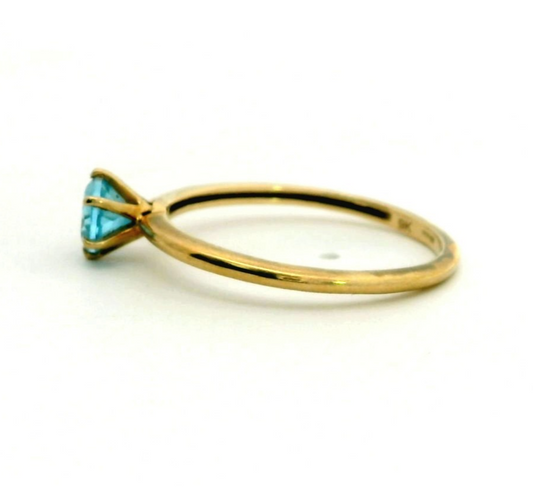 9ct Gold Solitaire Ring Aquamarine Stone UK Hallmark Size P 1/2 1.4g