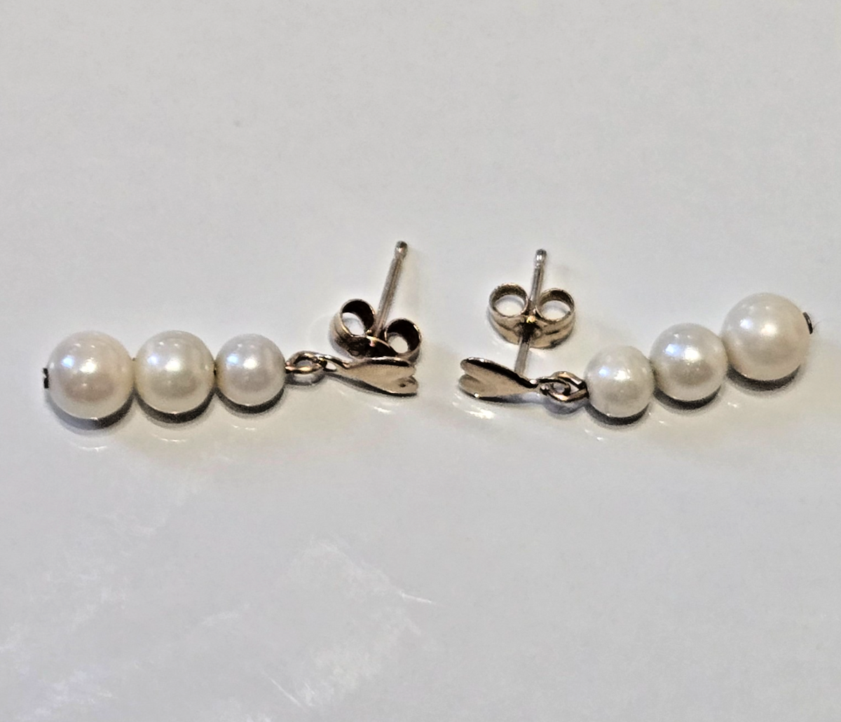 9ct Yellow Gold White Pearl Drop Earrings 9K Stamped Butterfly Bridal Wedding