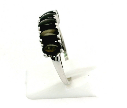 9ct White Gold Ring Sapphire Champagne Stones Size S Hallmark Prong Setting 3.1g
