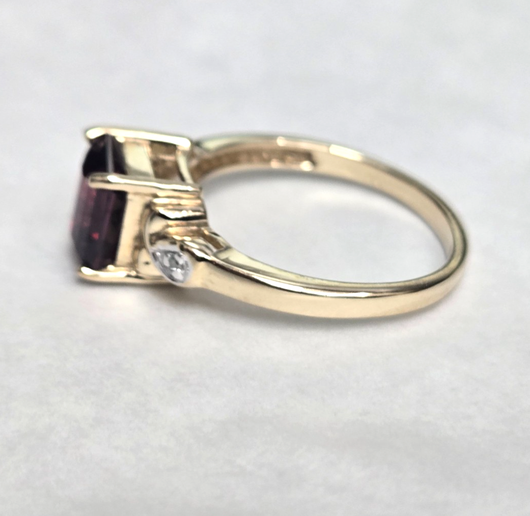 9ct Gold Garnet Diamond Ring Size N 1/2 Square Solitaire Hallmark 375 3g