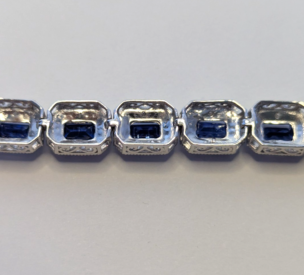 Silver Tennis Bracelet Crystal Stones 19cm Box Clasp Link Hallmarked 925 Stamped