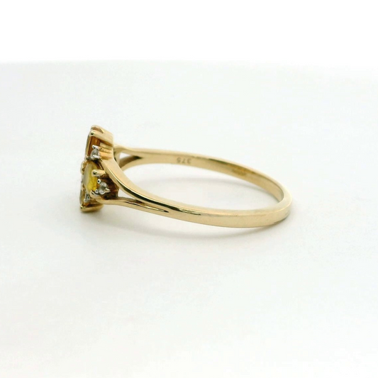 9ct Gold Ring Citrine Diamond Stones Size R 1/2 Hallmark November Birthstone