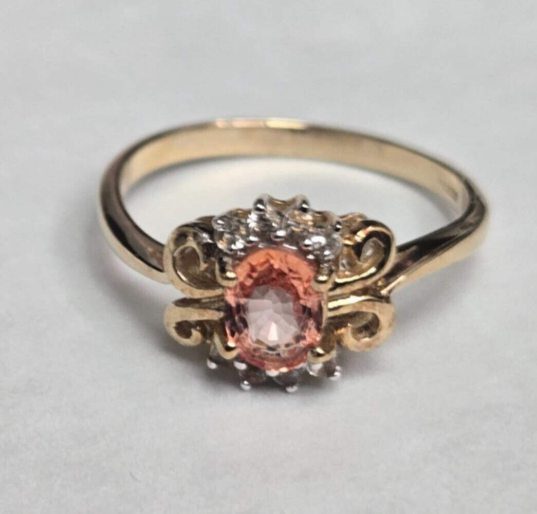 9ct Gold Orange White Sapphire Ring Size R Hallmarked 375 September 2.6g
